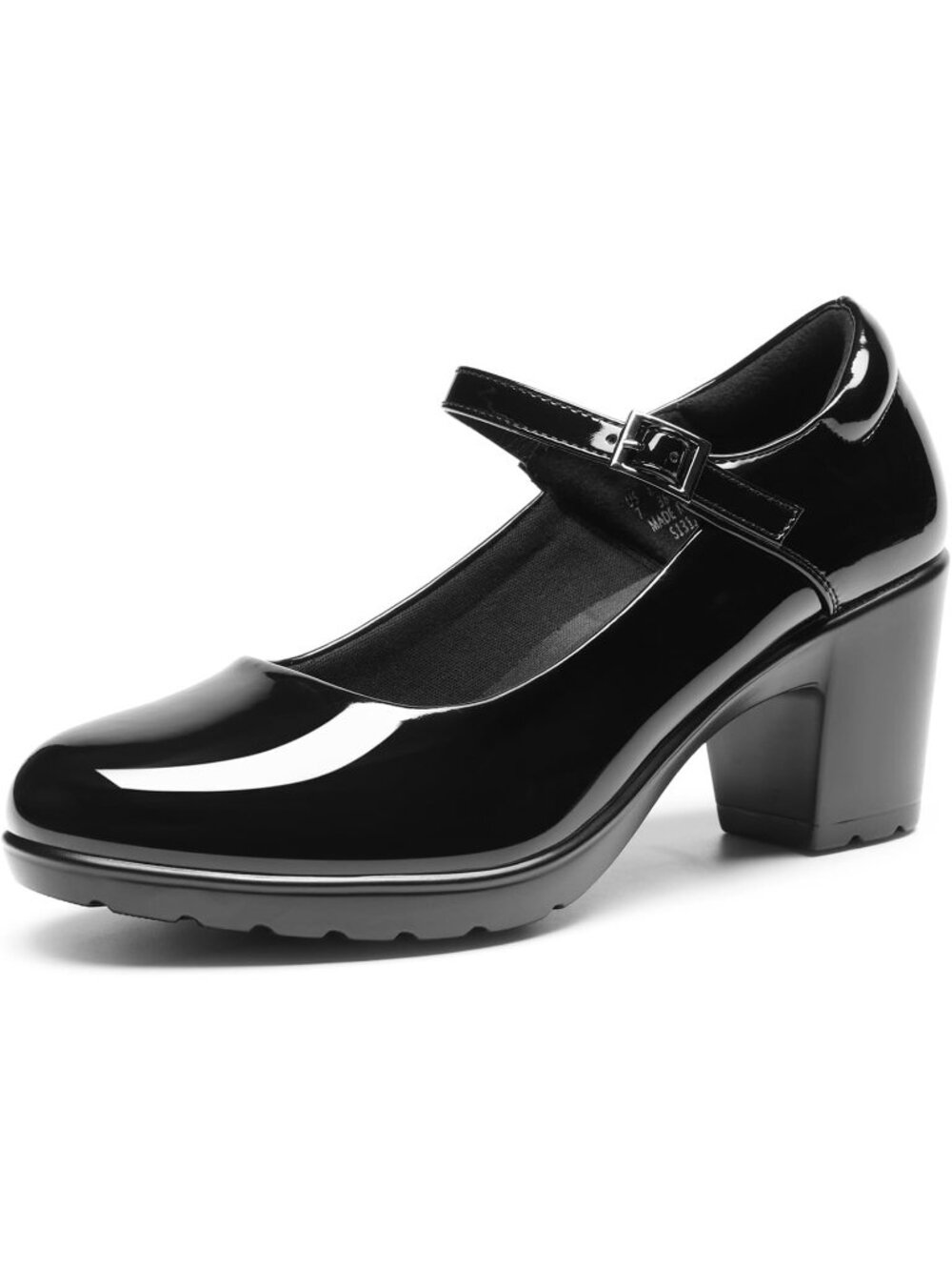 Dream Pairs Women's Black Pat Round Toe Low Chunky Mary Jane Arch Support Heels
